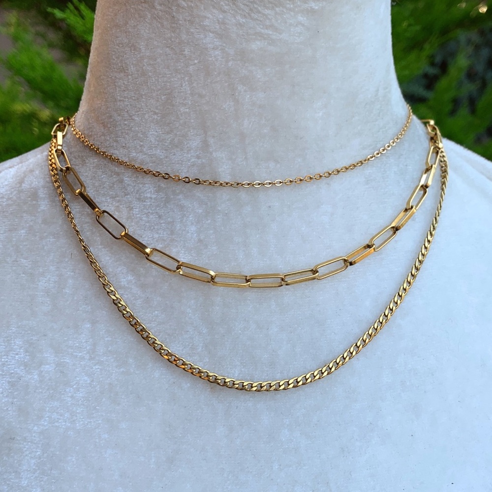 Set of 3 18k Gold Plated Layering Necklaces, Water & Tarnish Resistant (New)
